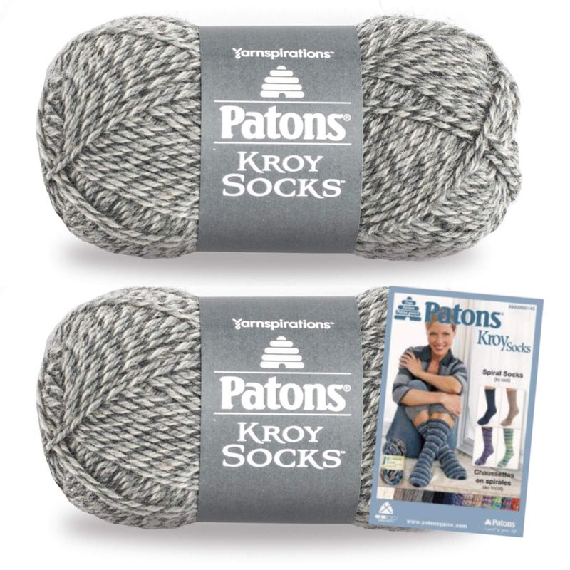 Patons Yarn Patons Kroy Socks Yarn, 2-Pack, Grey Marl Plus Pattern - Image 1